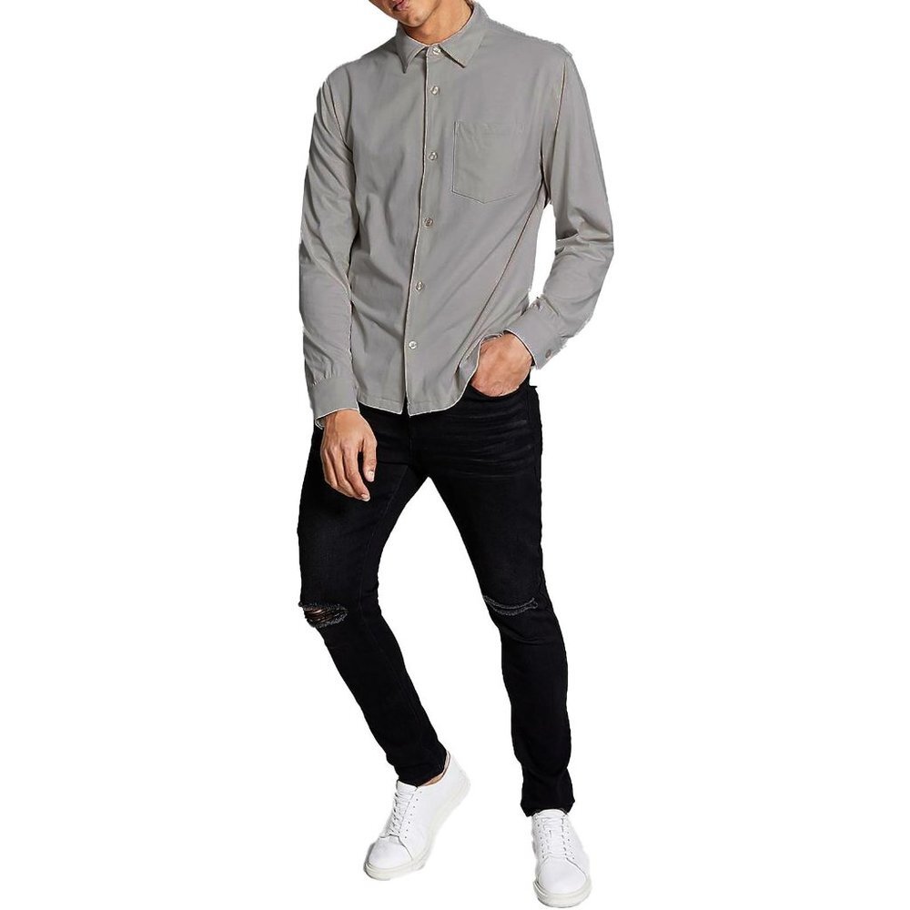 And Now This Mens Knit Collared Button-Down Shirt,‎ Light Gray, Size XXL, NWT